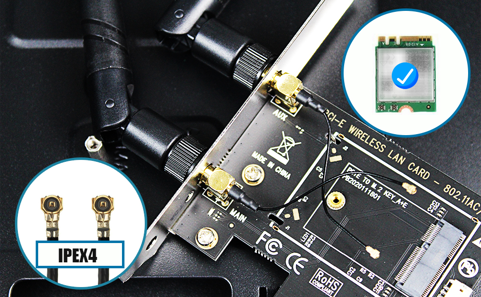 GLOTRENDS WA01 M.2 E Key to PCIe X1 WiFi Bluetooth Adapter for M.2 WiFi