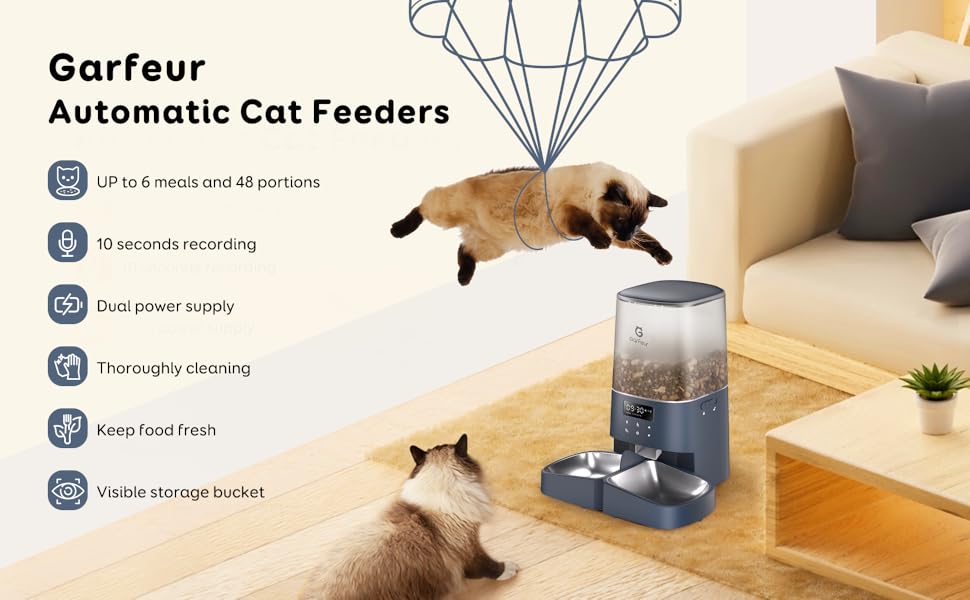 Garfeur Automatic Cat Feeders, Pet Food Dispenser with