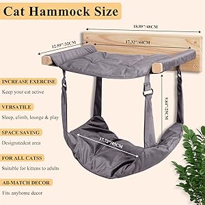 Wooden Cat Wall Hammock, 18.9 x 12.6 Inch Double Layer Cat Furniture Hammock
