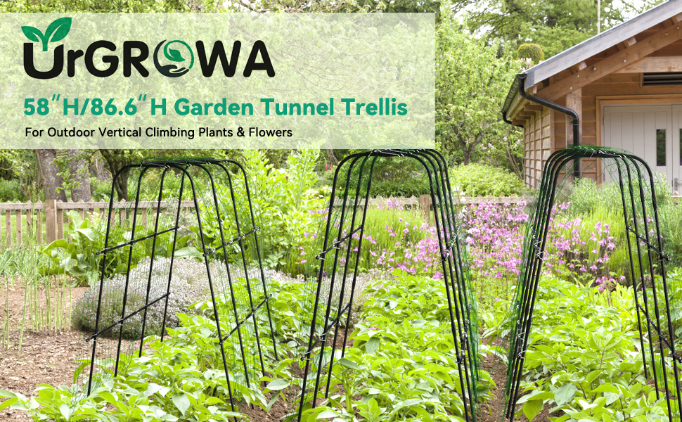 Garden Tunnel Trellis, 58”H Metal Squash Trellis with Net
