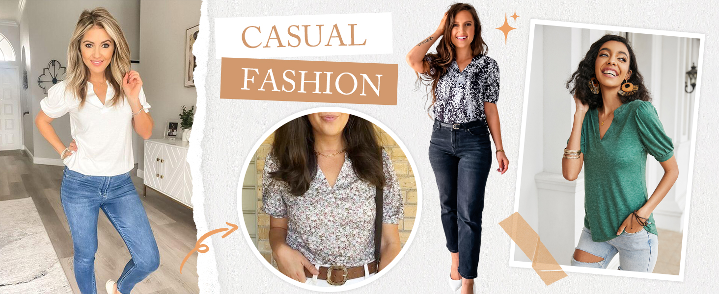 puff sleeve tops for women summer short sleeve v neck shirts