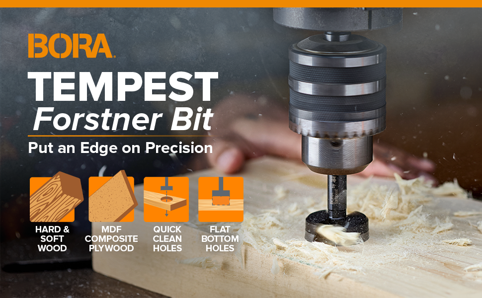 BORA BFB009881 Tempest Forstner Bit Set 16 Pc Set in Wood Box, 1/4" to