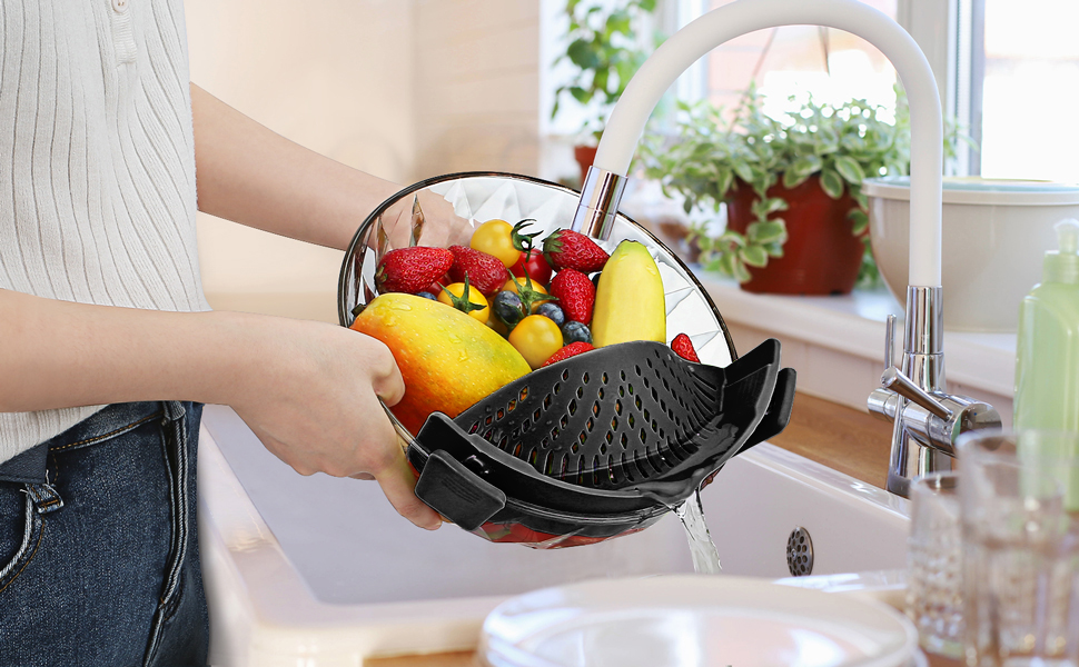 Pasta Strainer, Pot Strainer Clip on Silicone Adjustable Clip on Strainer for Pots