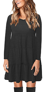 Long Sleeve Sweater Dresses for Women Casual Winter V Neck Tiered Sage Swing Loose Shift Tunic Dress