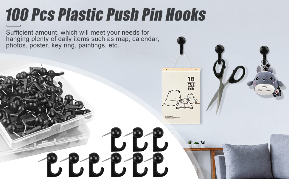 100 Pcs Plastic Push Pin Hooks Heads Pin Tacks Hanging