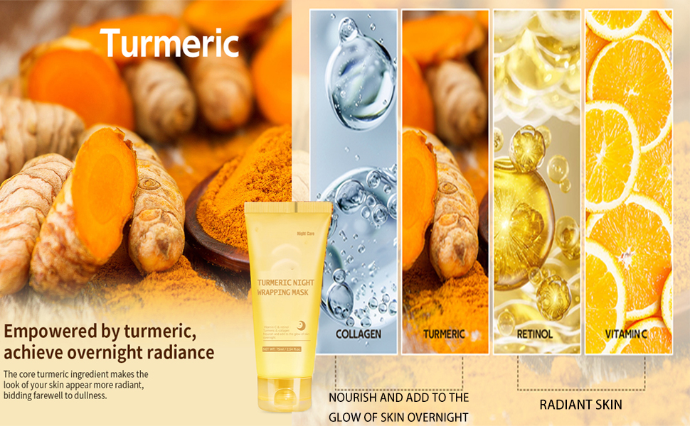 turmeric collagen night wrapping mask, hydrating & firming peel-off facial care hydrolyzed