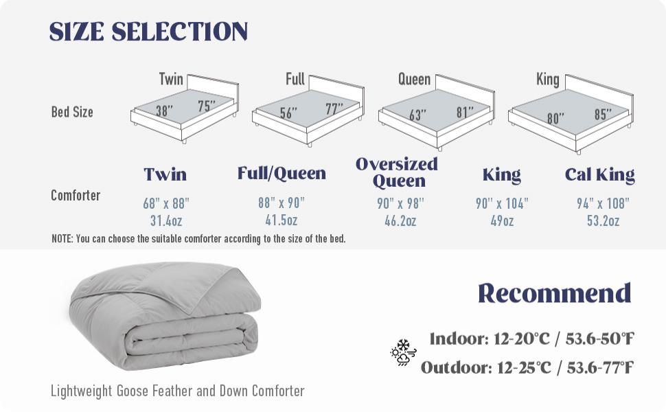 puredown® Grey Goose Feather Down Comforter Twin/Twin XL, Lightweight Duvet Insert