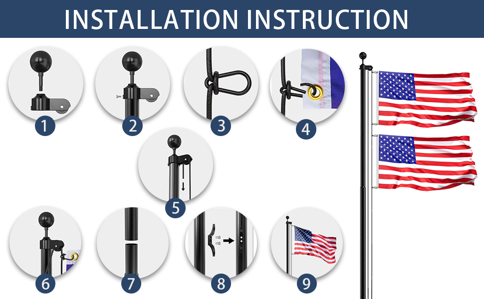 iElyiEsy Flag Poles for Outside House, 25FT Heavy Duty Aluminum Sectional Flag Pole
