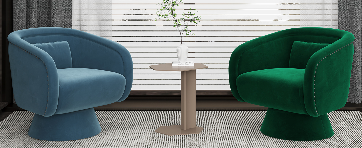 Mid Century Blue Swivel Accent Chairs with 360 Degree Rotation