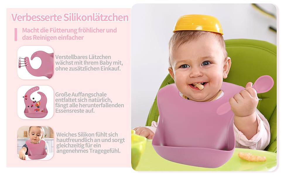 Verstellbares Silikonlätzchen mit großen Auffangschale