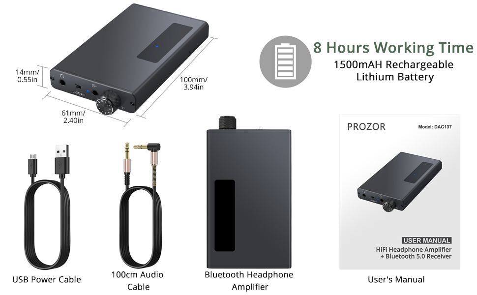 PROZOR Headphones Amplifier with Bluetooth 5.0 Receiver Portable