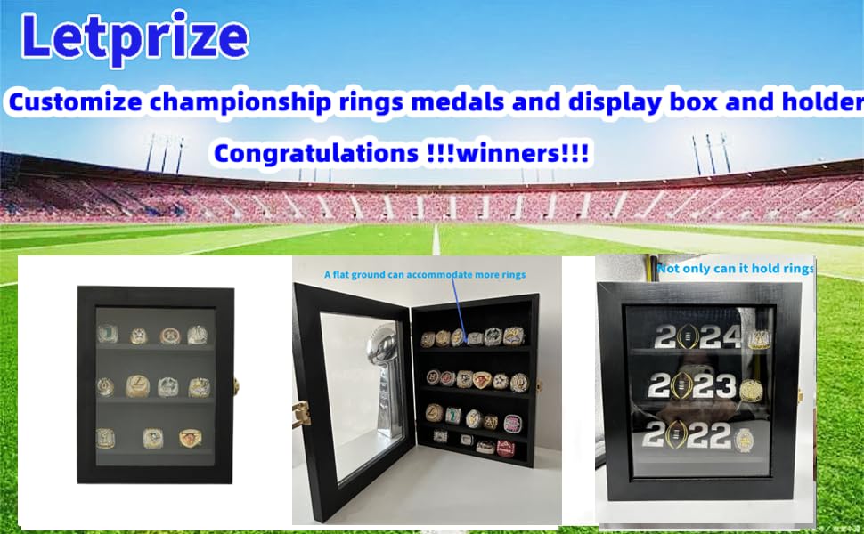 Championship Ring Display Case, Sports Ringb Display Case Wooden Shadow Box for