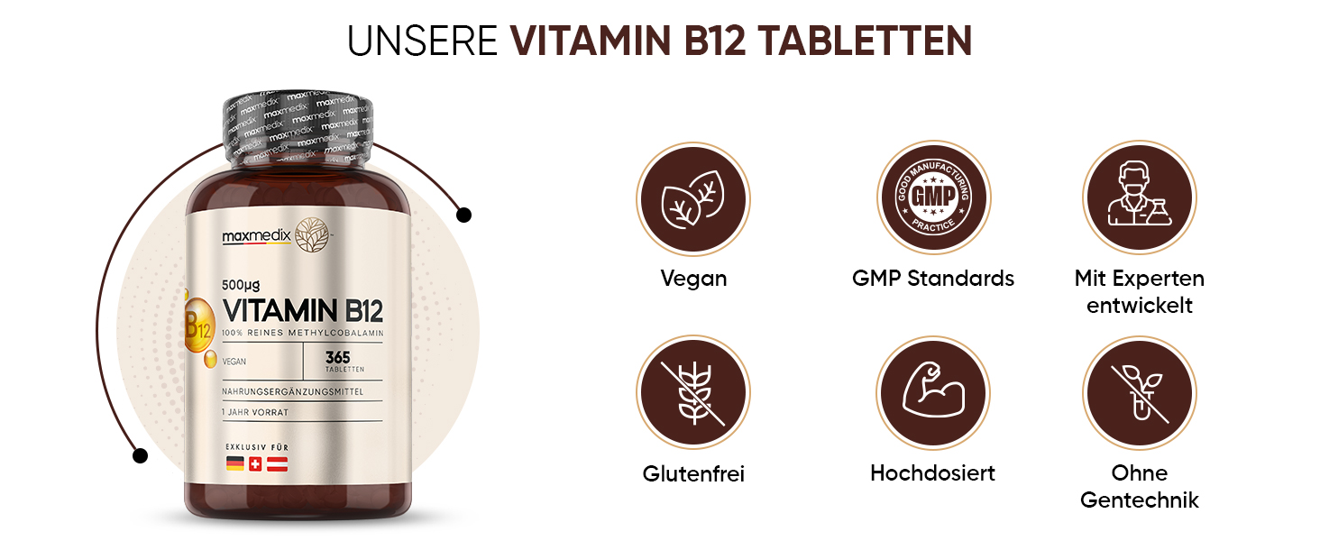 Vitamin B12 Tabletten 500 mcg je Tagesdosis 365 Mikrotabletten 1 Jahr Vorrat Reines