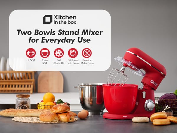 Kitchen in the box スタンドミキサー　KSＭ45 レッド Amazon.com: Kitchen in the box Stand Mixer, 4.5QT+5QT Two