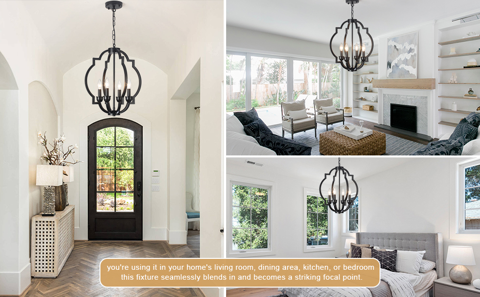 4Light Black Orb Chandelier Farmhouse Chandeliers for Dining Room
