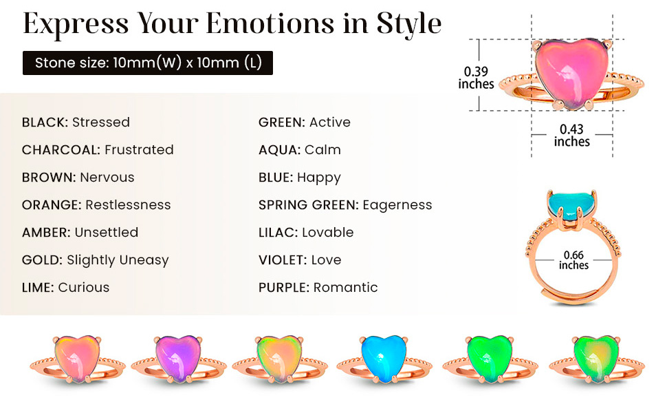 hearts mood rings that change color for kid girls, 70’s style jewelry women’s ring, fun rings