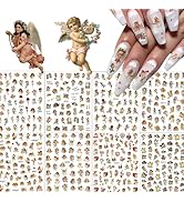 8 Sheets Angel Nail Stickers 3D Self-Adhesive Cupid Nail Art Stickers Decals Rose Flowers Love He...