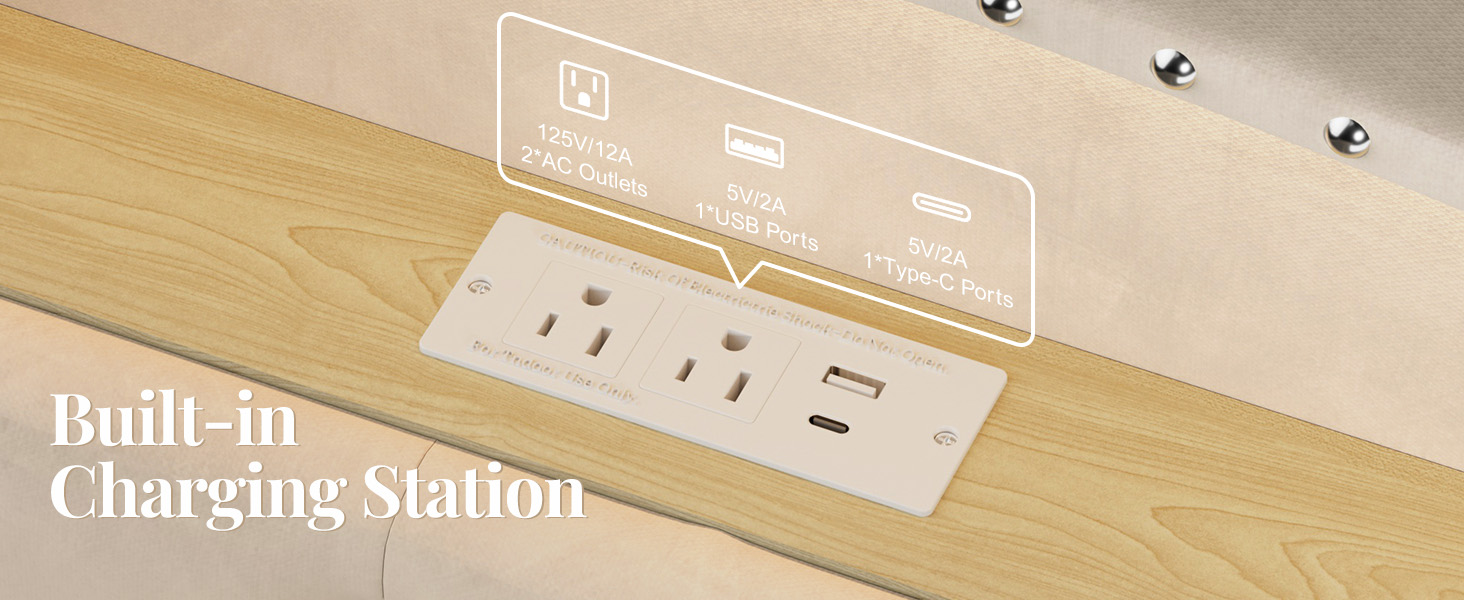usb ports and built-in chaging station
