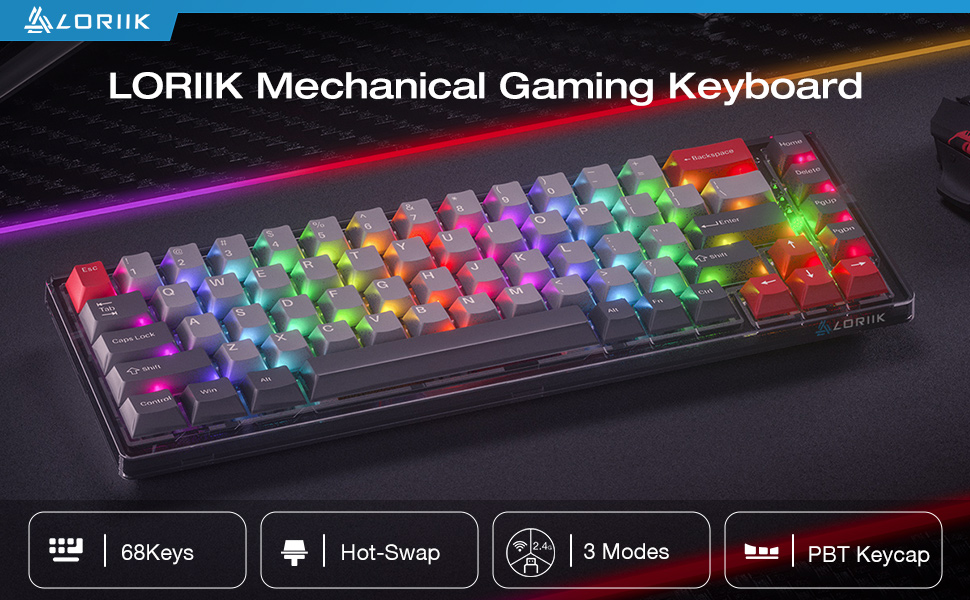 Mechanical Gaming Keyboard Portable PC Gaming Keyboards LED Backlit Compact 68 Keys