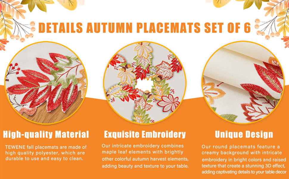 Fall Placemats Set of 6, TEWENE Thanksgiving Placemats 15