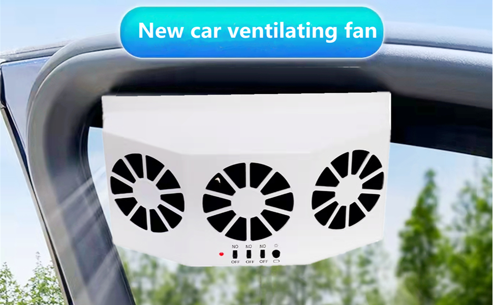 MYUOOT Solar Powered Car Window Fan,Car Cooling Fan with Three Air Outlet,ABS Solar