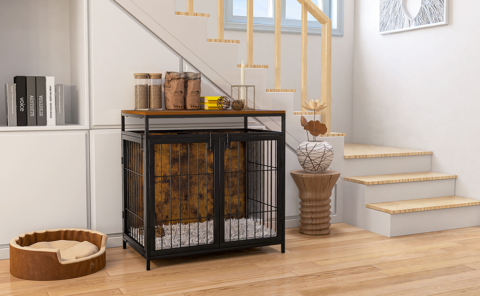 Pshelfy Dog Crate Furniture Wooden Dog Cage with Three