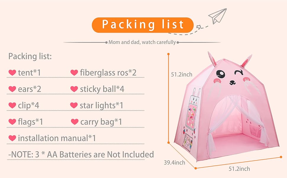 Princess Castle Play Tent Kids Play Tent Pink Kids Teepee Tent Large Children Playhouse Cute Rabbit Shape Tent Toddler playroom for Girls Indoor Outdoor Toys Birthday (Rabbit) 14 kids play tent