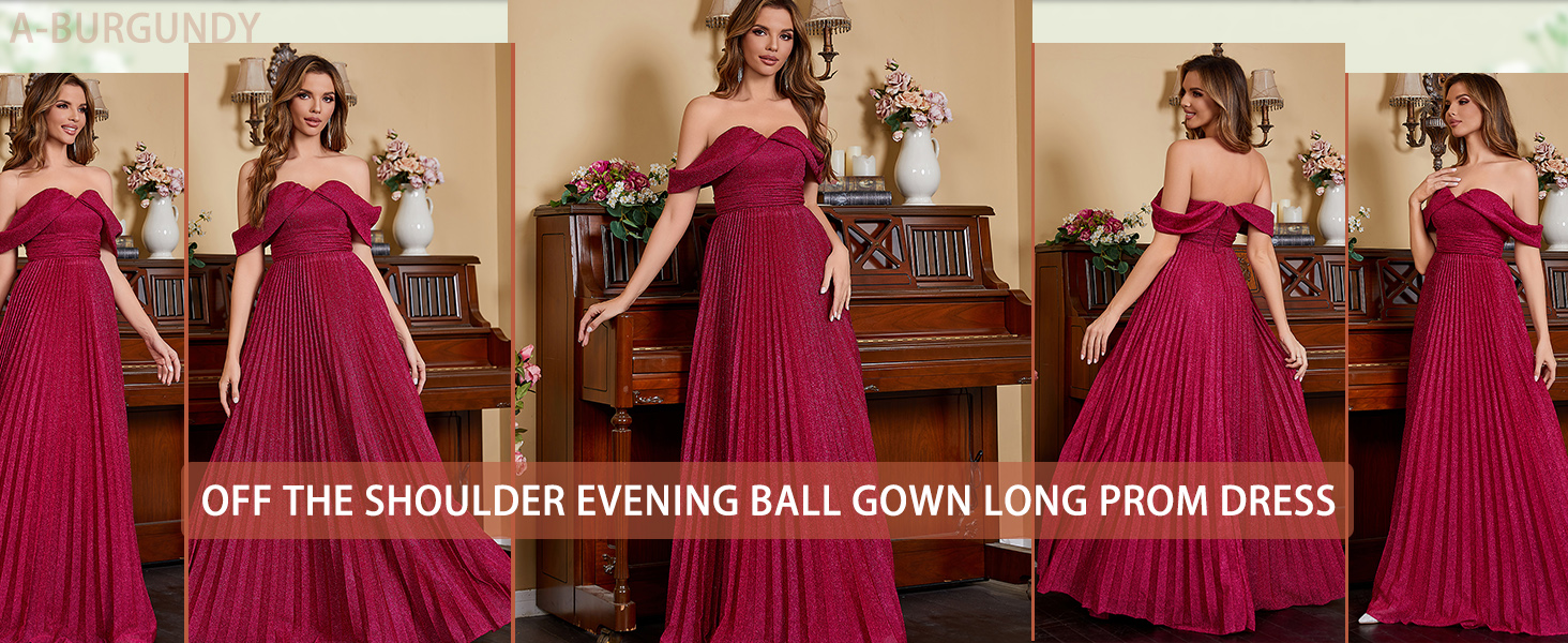 Women's Elegant Satin Bridesmaid Dress 2024 Long Prom Dresses Off Shoulder Ball Gown
