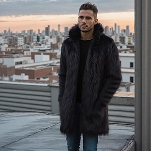 Lisa Colly Men's Faux Fur Coat Jacket Winter Fluffy Coat Outwear