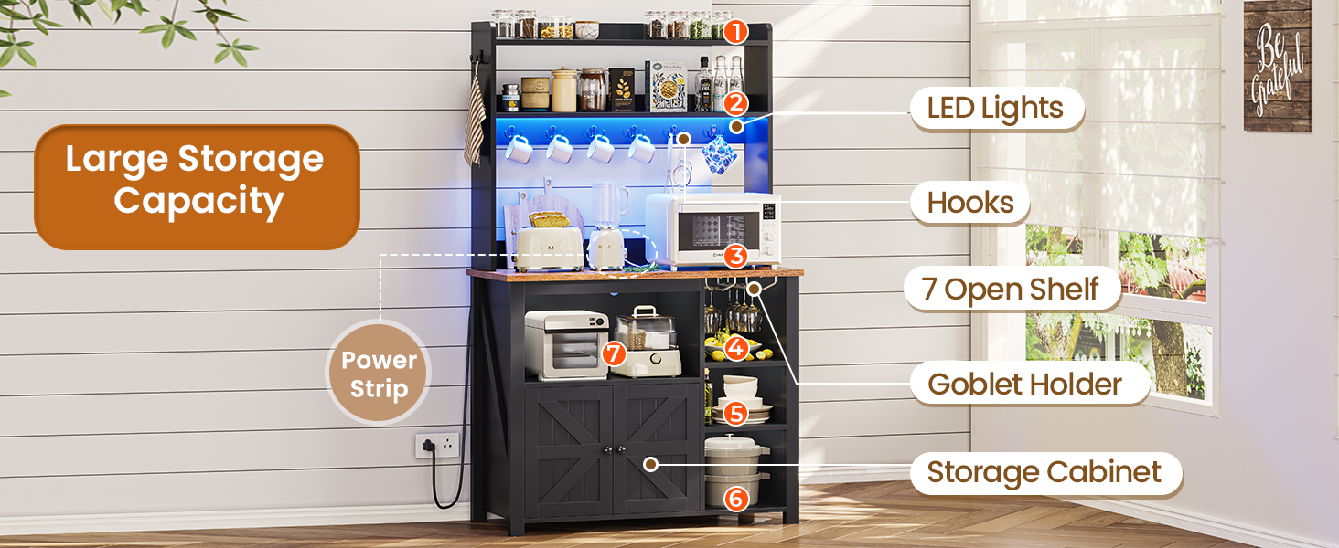 Itaar 35.4 inch Coffee Bar Bakers Rack with Power