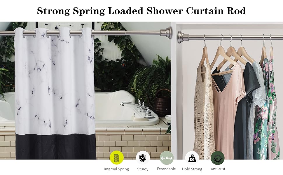 Heavy Duty Shower Curtain Rod Extendable Telescopic Spring Tension Rod for Bathroom Bathtub