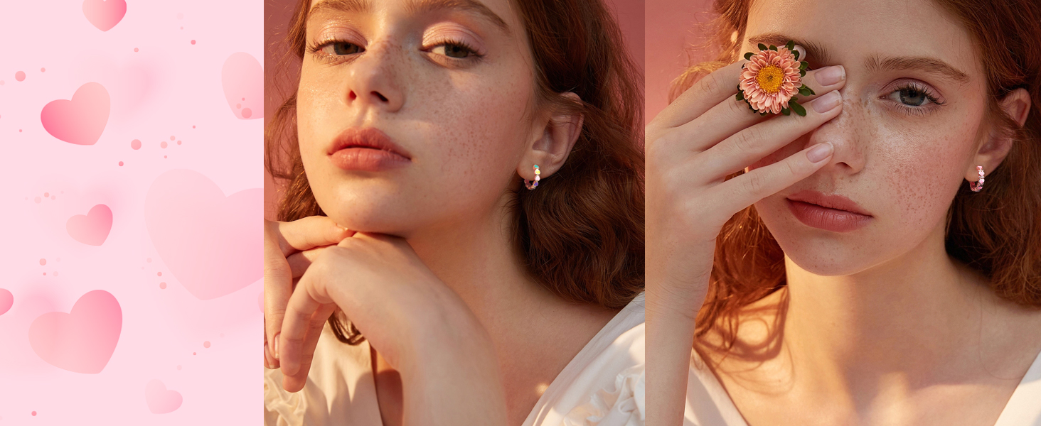 Gold Small Hoop Earrings for Women Heart Rainbow Enamel Huggie Earrings Hypoallergenic Jewelry