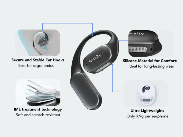 Nearity Open Bluetooth Earphone ブラック Amazon.com: NEARITY Open Ear Bluetooth Headphones,Wireless