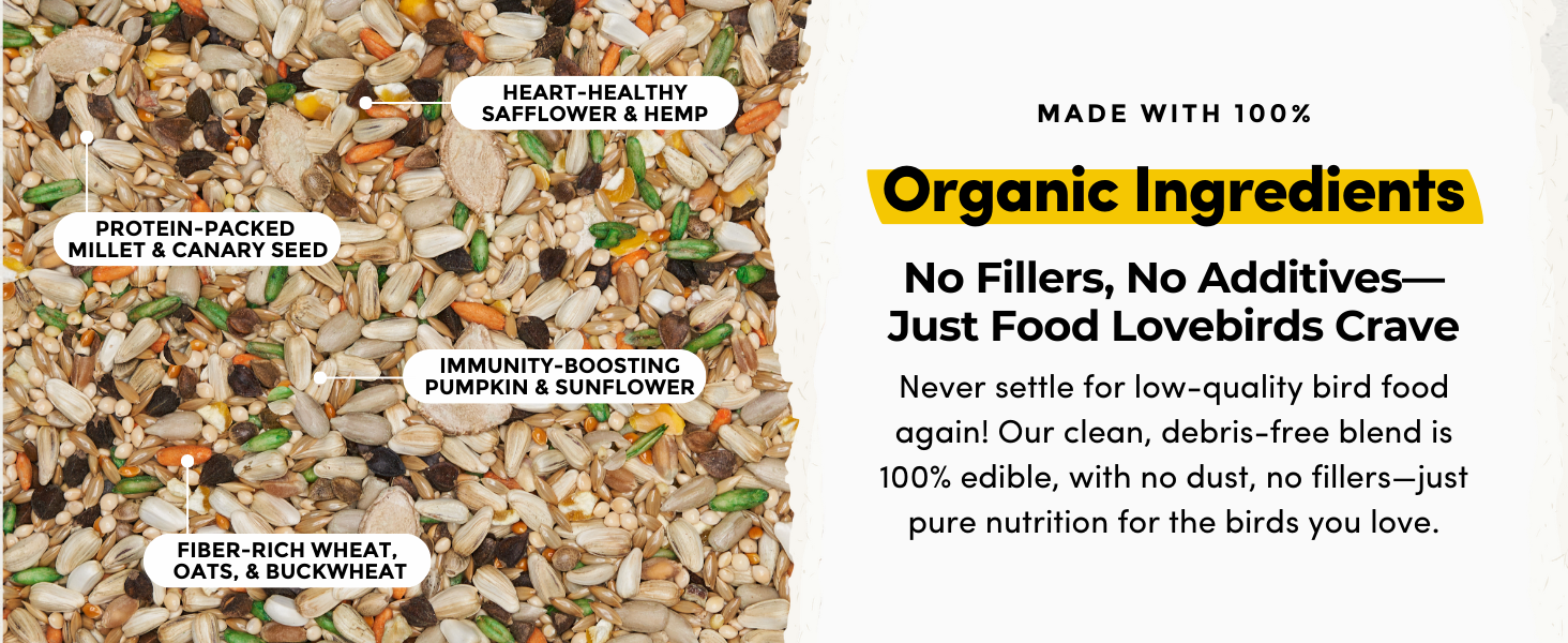Organic Bird Food, Lovebird Feed, Pet Bird Seed, Mycelium Lovebird Feed