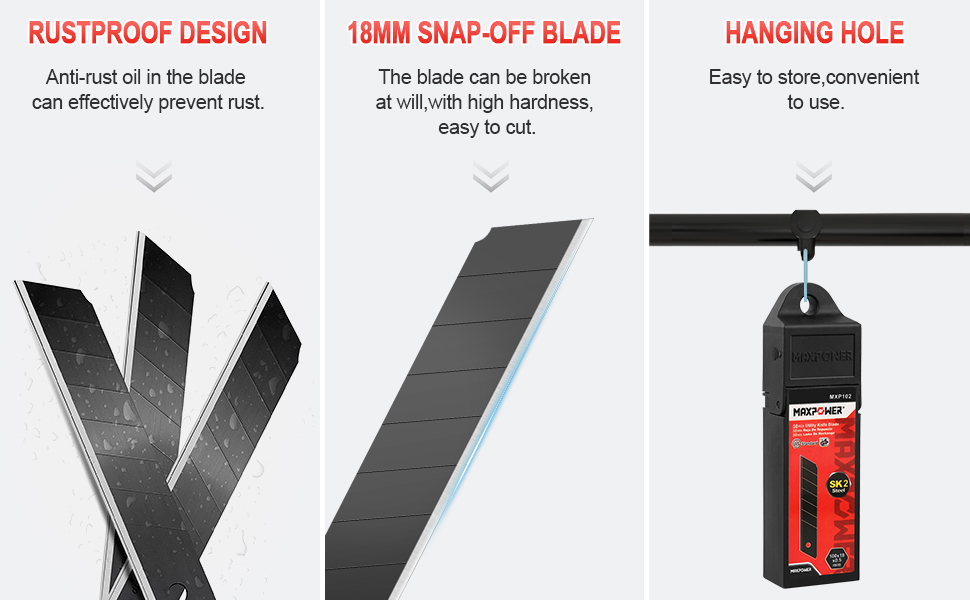 MAXPOWER 50 Pack Utility Knife Blades18mm Snap Off Blade UltraSharp