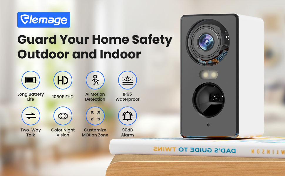 2K Resolution Security Camera Wireless Outdoor 2.4G WiFi Rechargeable Battery Night Vision