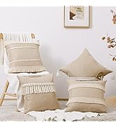 Topfinel Neutral Throw Pillow Covers 18 x 18, Boho Farmhouse Couch Pillow Case with Handmade Tass...