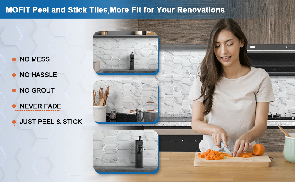 MOFIT Peel and Stick Tile for Kitchen Backsplash Matte Finish,Peel and