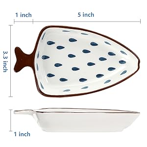 Ceramic Pinch Bowl with Bamboo Tray - Decorative Fish Shaped Chips and Dip Serving Dish Platters
