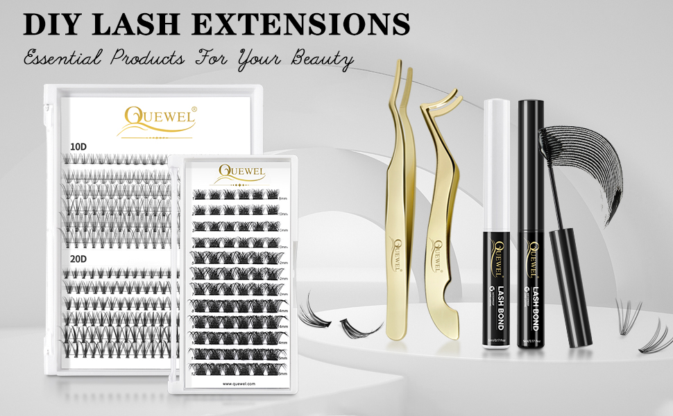 QUEWEL Lash Applicator Tool, 2 Pcs Eyelash Clusters Tweezers for False