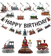 Yoyuspy Train Birthday Party Decorations - 13PCS Vintage Train Birthday Decorations Glitter Banne...