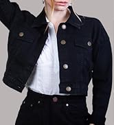 JMOJO 2025 Cropped Denim Jacket for Women Stretchy Fitted with 2 Pockets – Lightweight Trendy Sho...