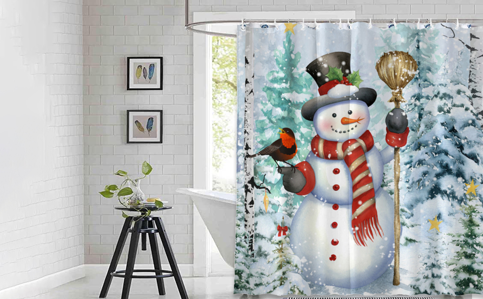 ENOZOUS Christmas Shower Curtain, Winter Xmas Tree Snowman