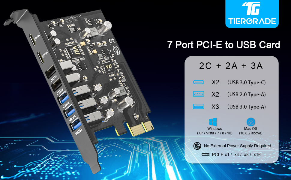 Tiergrade 7 Ports PCIE to USB 3.0 Expansion Card with 15