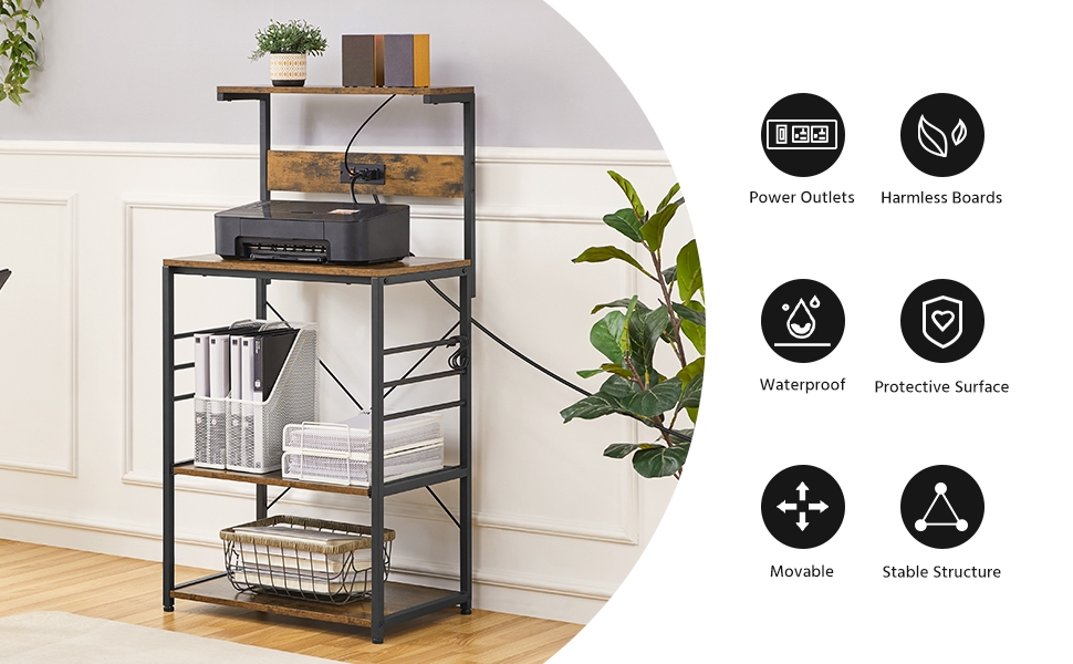 Topeakmart 4Tier Kitchen Baker's Rack with Power Outlet