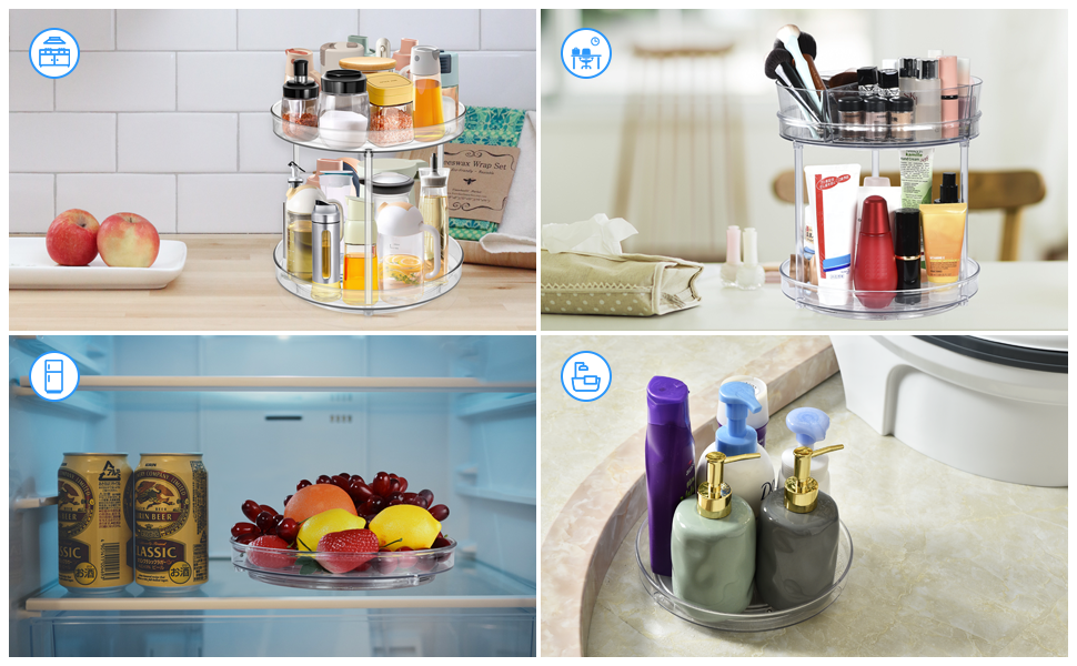 2 Tier Lazy Susan Turntable Organizer,360° Rotating Spice Rack,Clear