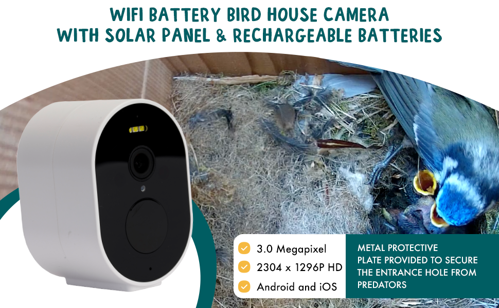 Solar Powered Birdhouse with Camera 1296p HD Battery WiFi Camera Bird Box No