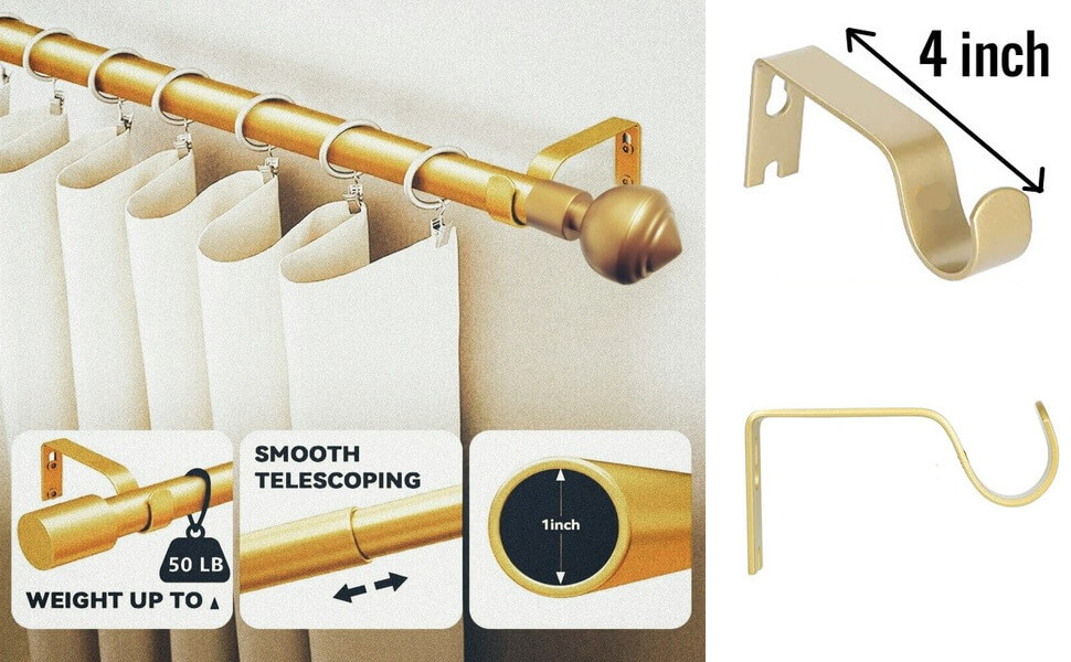 Buy Golden Curtain Rod, Long Telescopic 1 inch Adjustable Curtain Rods