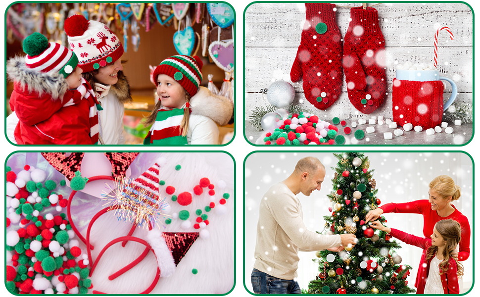 Christmas pompoms are perfect for craft decoration, such as hats, handicrafts, Christmas gifts, ect