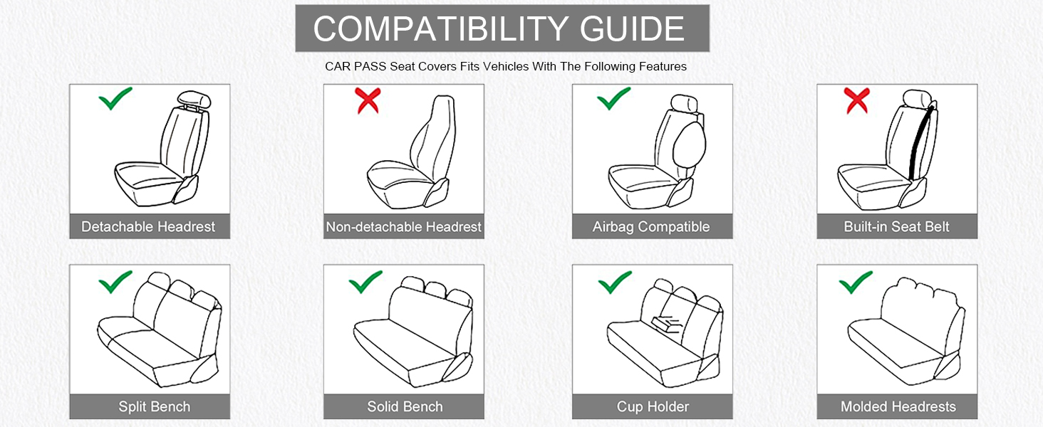 CAR PASS Leather Seat Covers Full Set All Coverage
